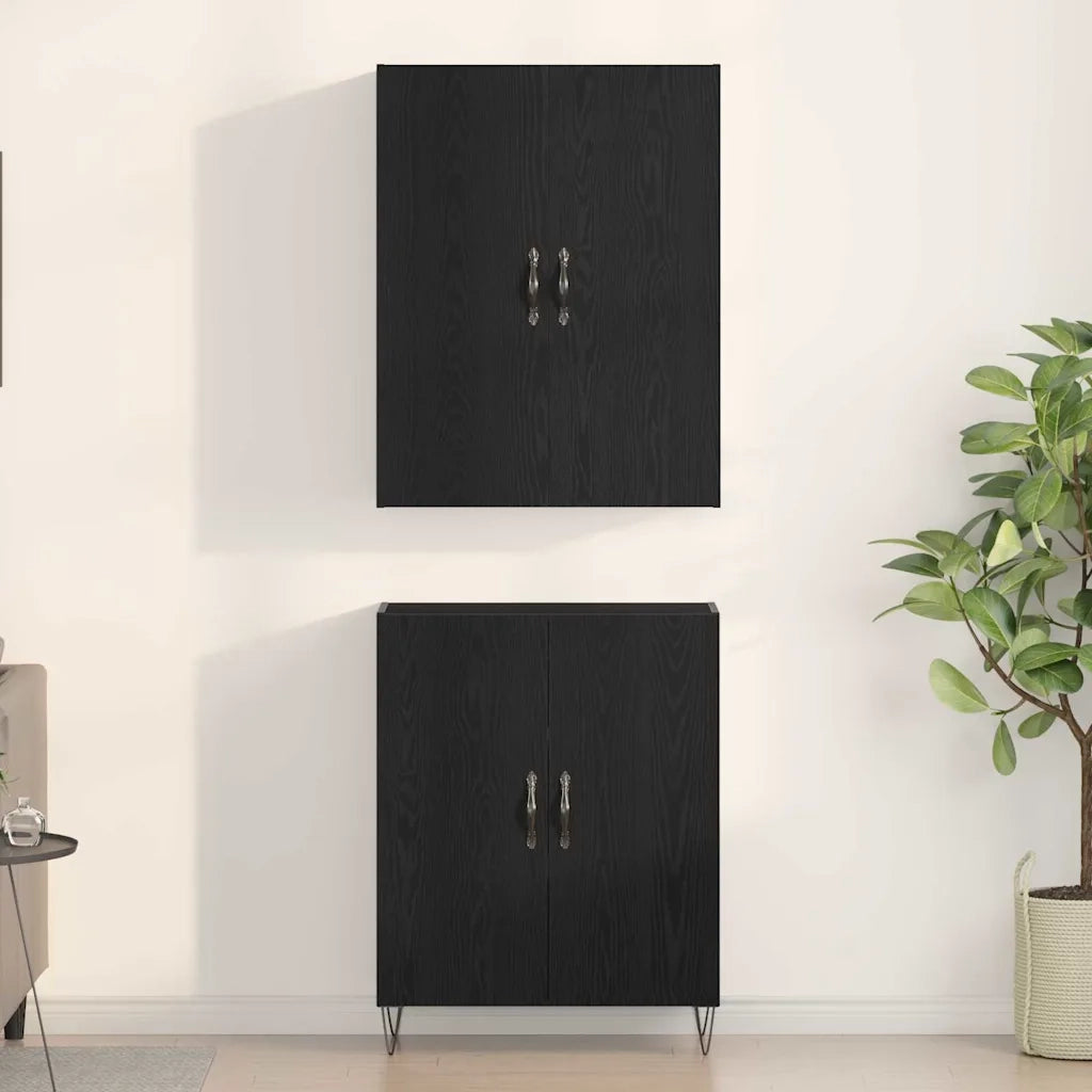 Credenza 2 pcs Rovere Nero Legno ingegnerizzato e vetro 3333108
