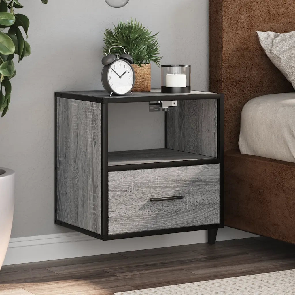 Set di 2 Comodini | Armadio da Notte | Mobiletto da notte a Muro Grigio Sonoma 40x31x39,5 cm