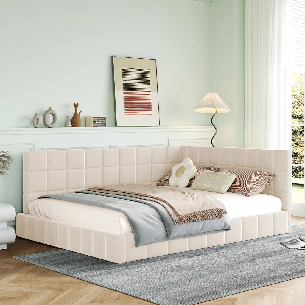 LETTO Giorno 140x200 cm in tessuto beige con rete a doghe