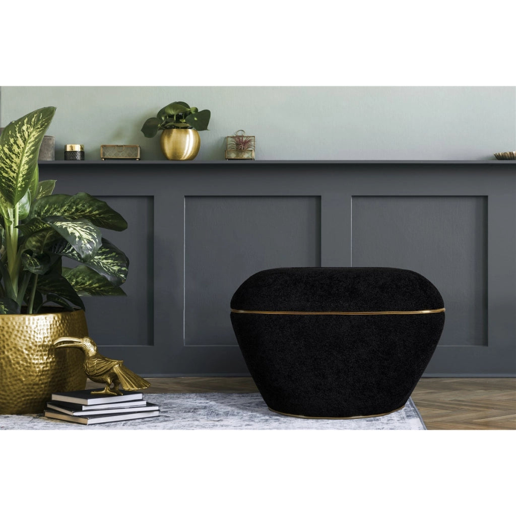 Pouf Contessa nero e oro in velluto e legno di pioppo