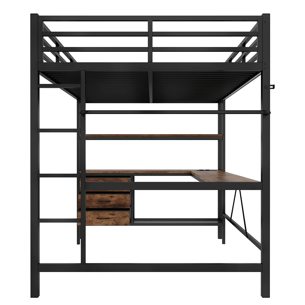 Letto mezzanino 140x200cm - Xylo - nero, LED telecomando, USB, 3 cassetti, EN747