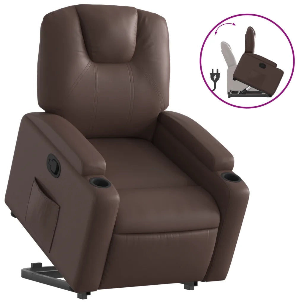 Divano Sedia-Poltrona Alzapersona Reclinabile Marrone in Similpelle 452904