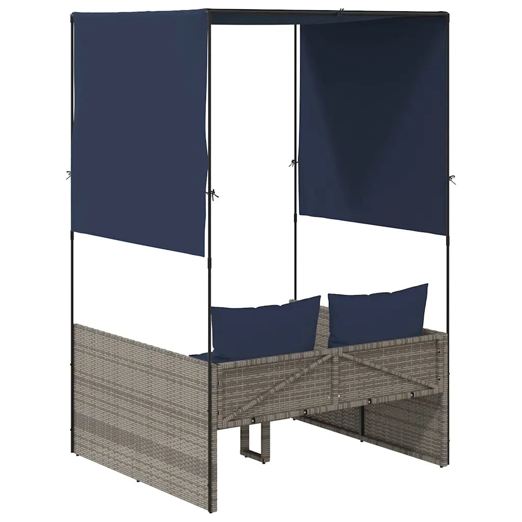 Lettino prendisole doppio con tettoia e tende in Polyrattan Grigio 4002761