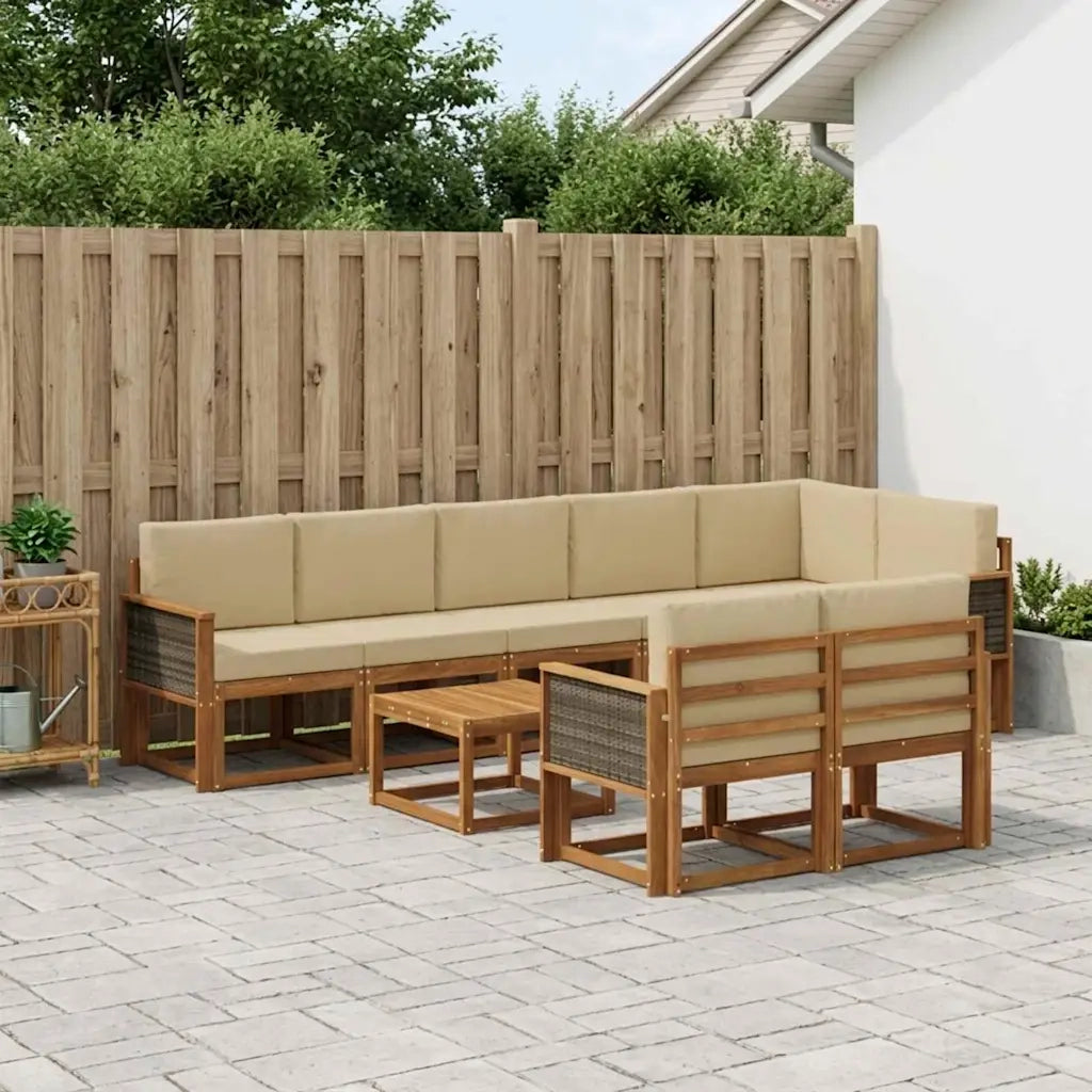 Set di divani da esterno 9 pcs Naturale e Beige Poliestere