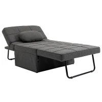 Poltrona Letto 4 in 1 con Schienale Regolabile e Cuscino in Tessuto Effetto Lino, 95x179x78 cm, Grigio