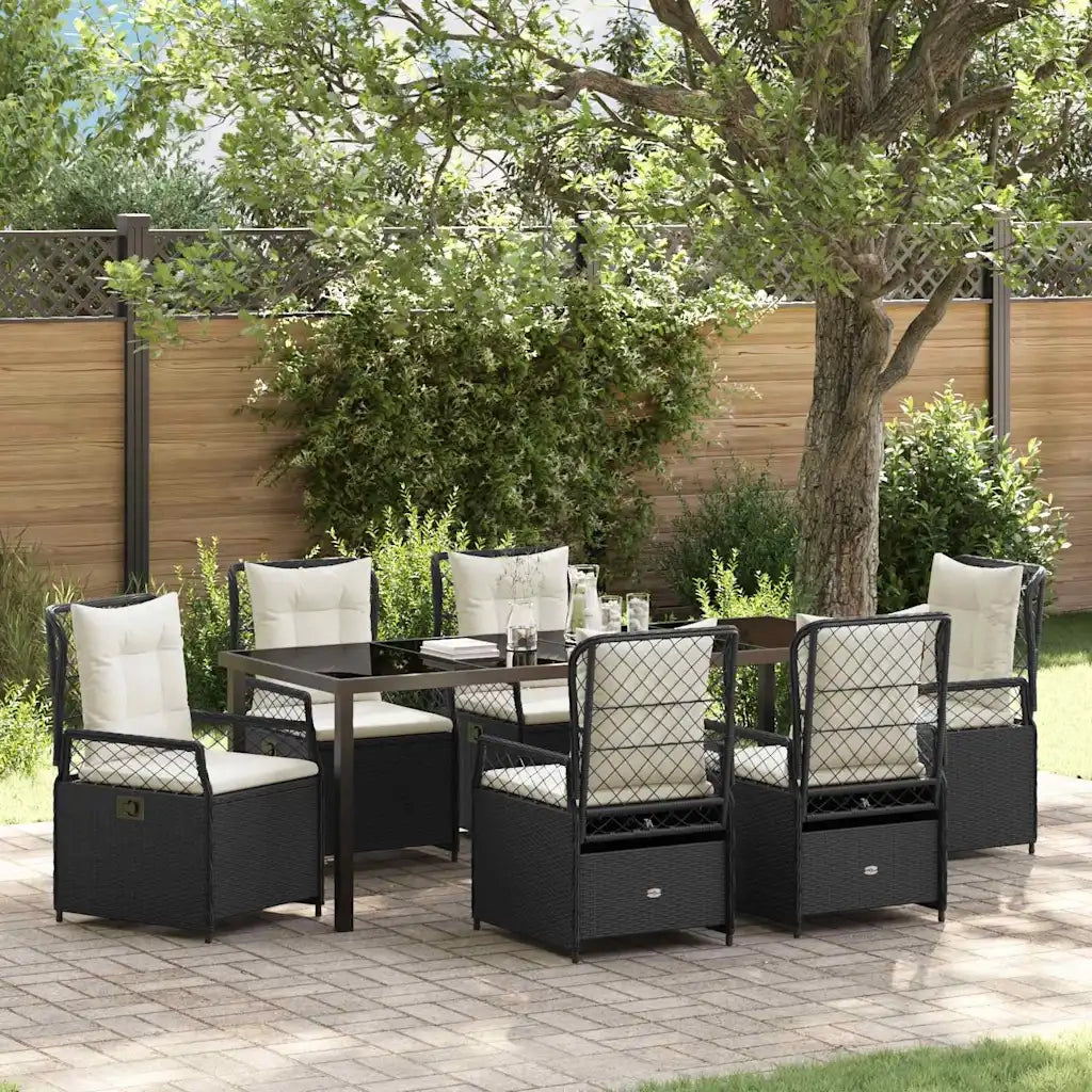 Set da Pranzo per Giardino 7 pcs Nero polyrattan 3380986