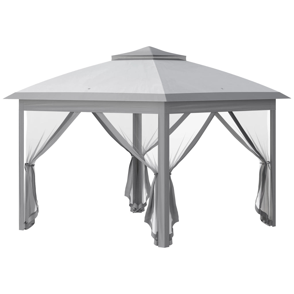 Gazebo da Esterno 330x330x280 cm Pieghevole ad Altezza Regolabile con Zanzariere Grigio