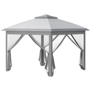 Gazebo da Esterno 330x330x280 cm Pieghevole ad Altezza Regolabile con Zanzariere Grigio