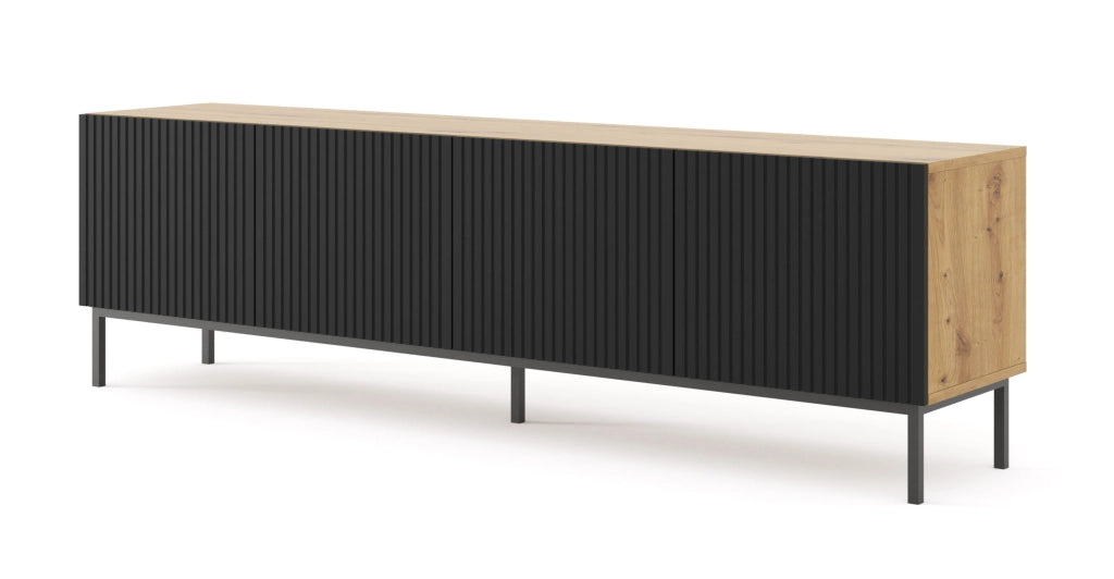 MOBILE RAVENNA B PORTA TV IN MDF RIVESTITO IN LEGNO 4D 200 ROVERE ARTIGIANALE NERO OPACO TELAIO NERO