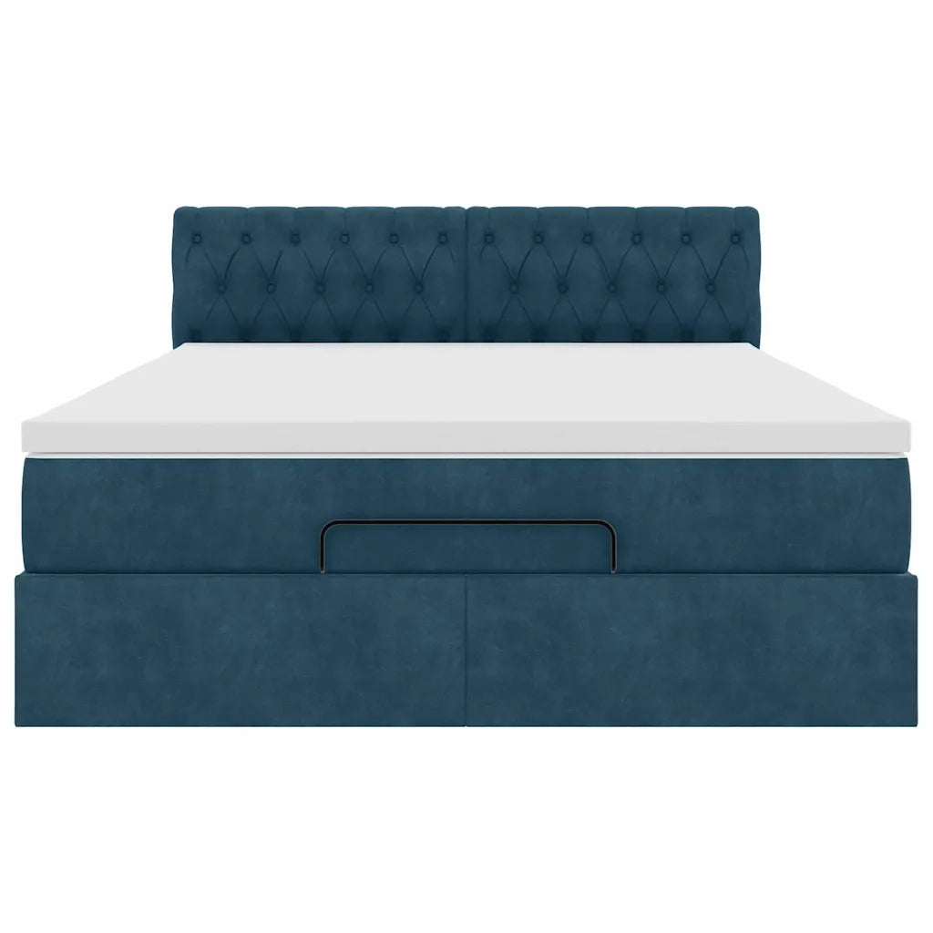 Struttura Letto Pouf con Materasso Blu 140x200cm in Velluto