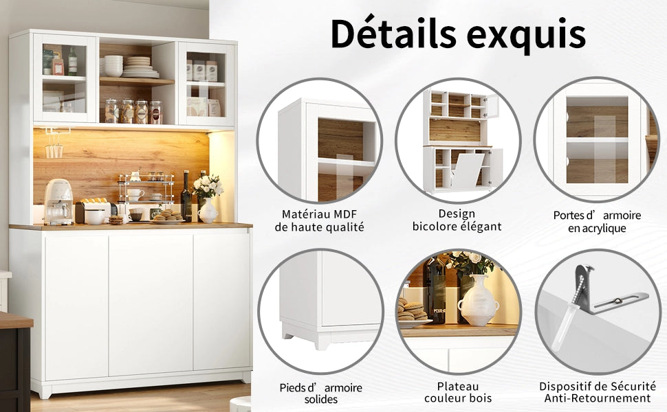 Credenza e madia con ante in acrilico, LED e vani aperti, per cucina e soggiorno, bianco, 120 × 40 × 180 cm