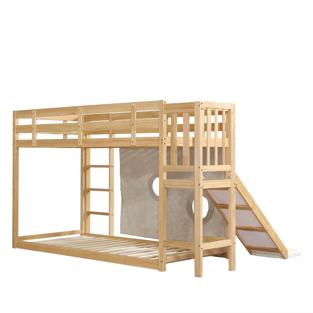 Letto a castello; 90x200cm; con baldacchino; scivolo; parapetto di sicurezza; naturale