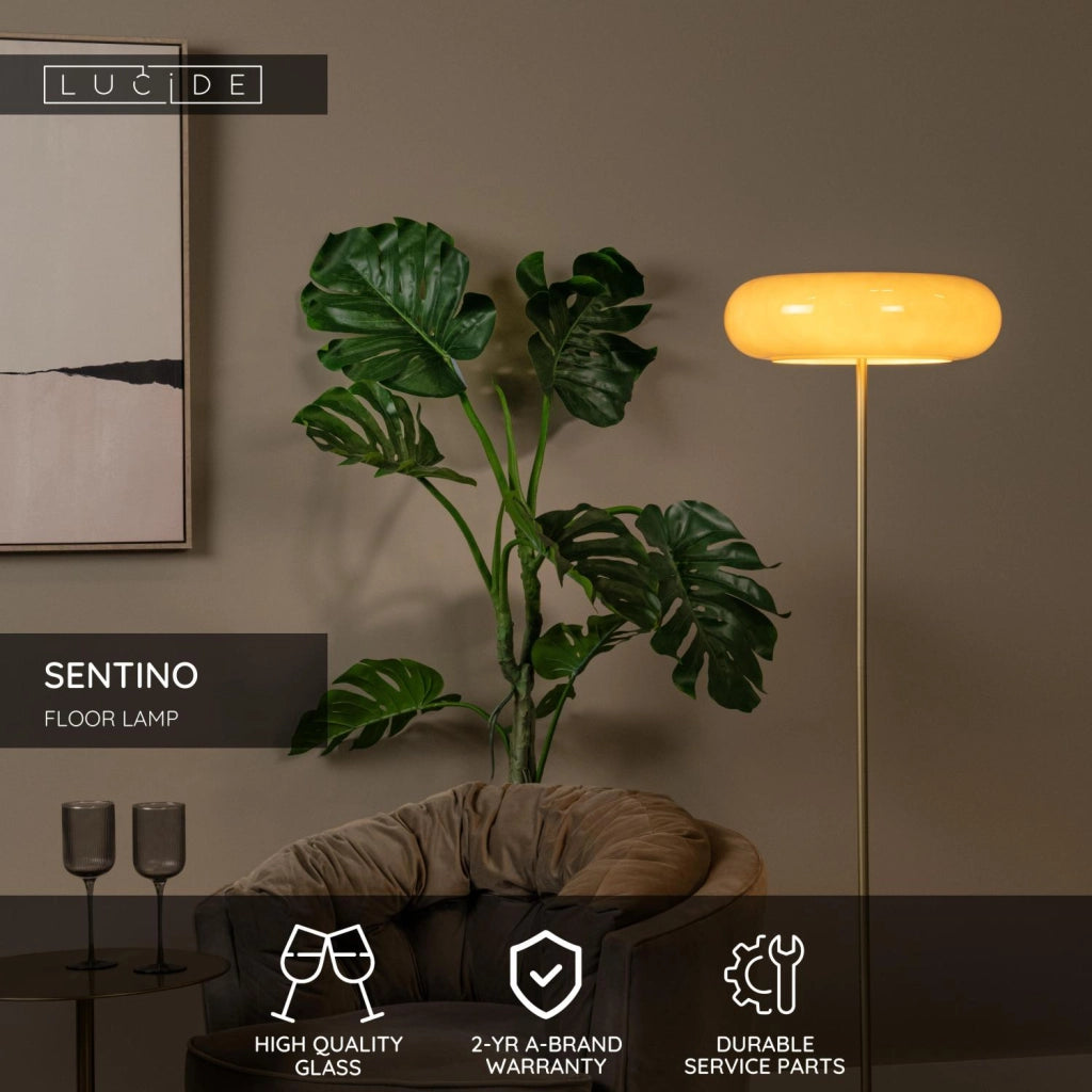 Lampada da terra donut retro 3xG9 vetro grigio oro SENTINO Lucide