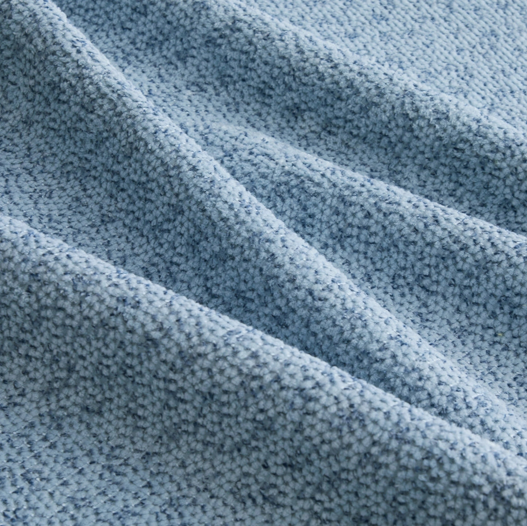 Divano modulare 4 posti con ottomana collegabile; 366x165x79 cm; pile granulato blu