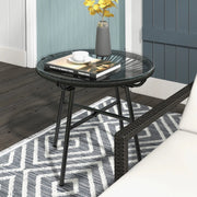 Tavolino Da Esterno In Stile Boho 50 X 50 X 50 Cm In Rattan Nero Con Piano In Vetro Temperato
