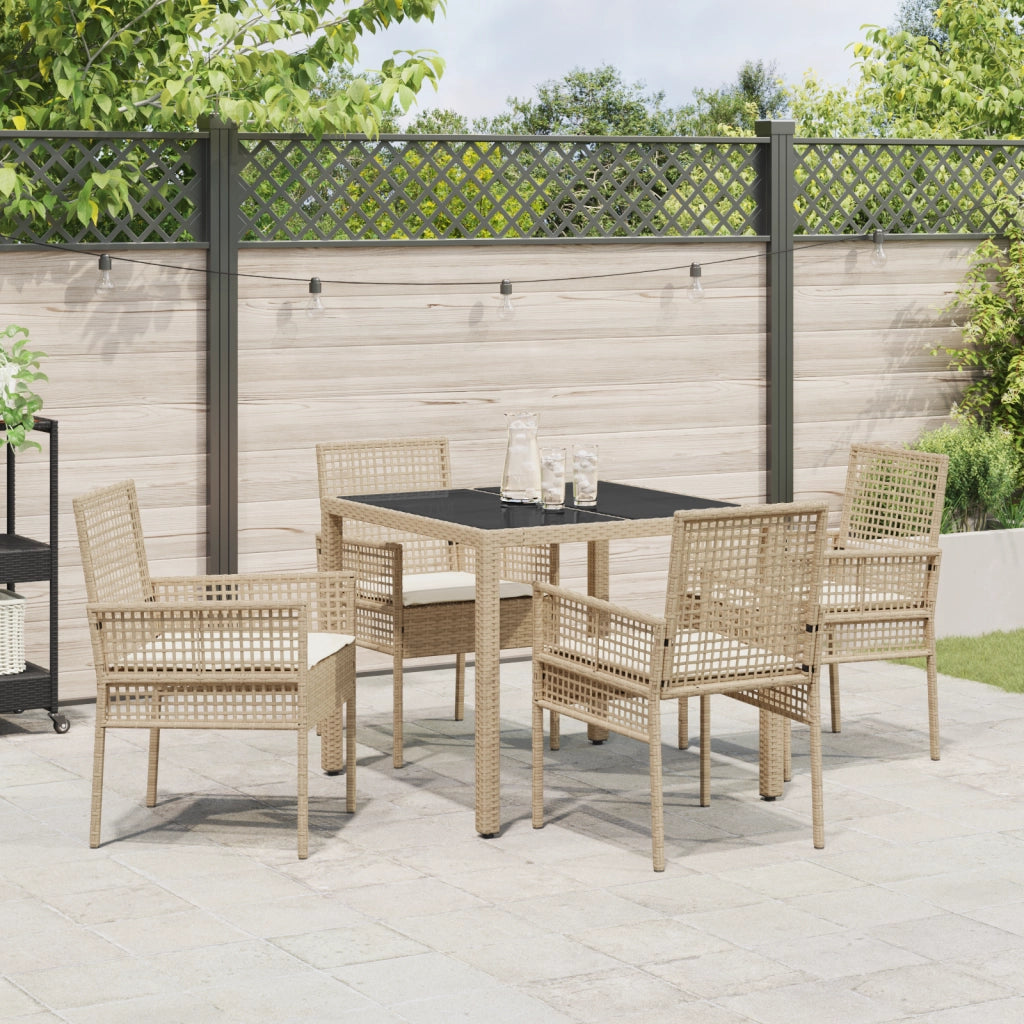 Set da Pranzo da Giardino a 5 Pezzi con Cuscini Beige in Polyrattan