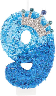 Candele per compleanni numero 9 - Candele per compleanni con corona - Decorazione per torta - Azzurro pavone - Design 3D - Senza fiamma e portatile - Candele per torta