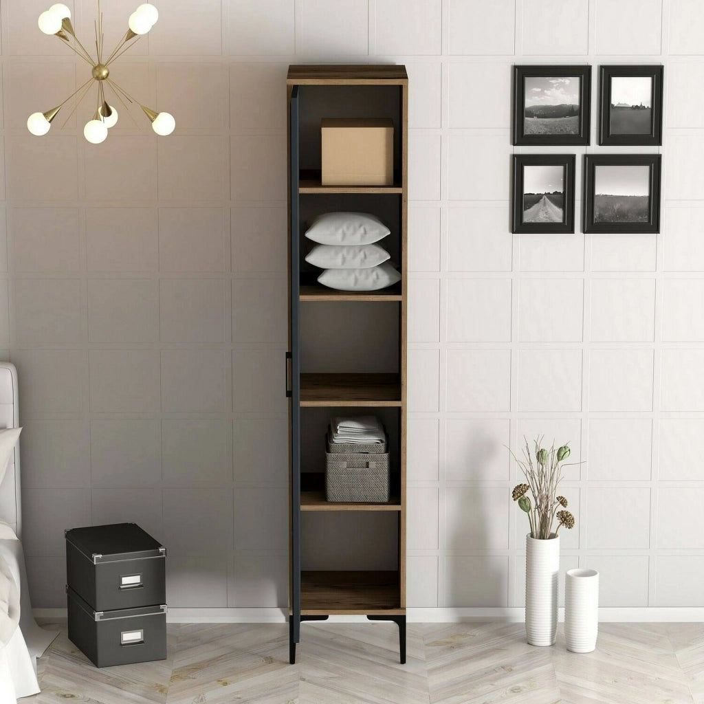 Giusta, Armadio Multiuso 1 Anta 4 Ripiani, 47.5x201.4h cm Marrone Noce