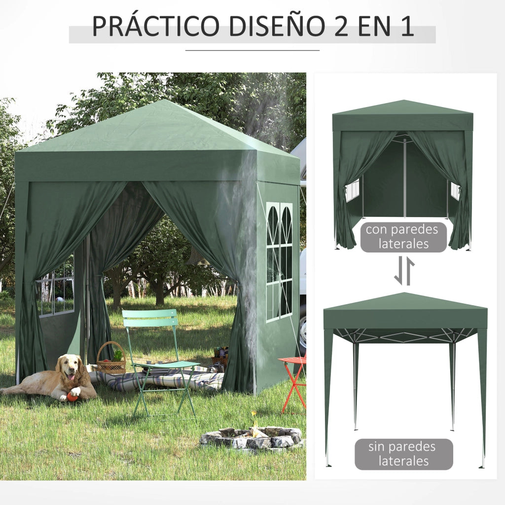 Gazebo da giardino con 4 pareti ¨C Zephmum ¨C Verde, Oxford, 200x200 cm