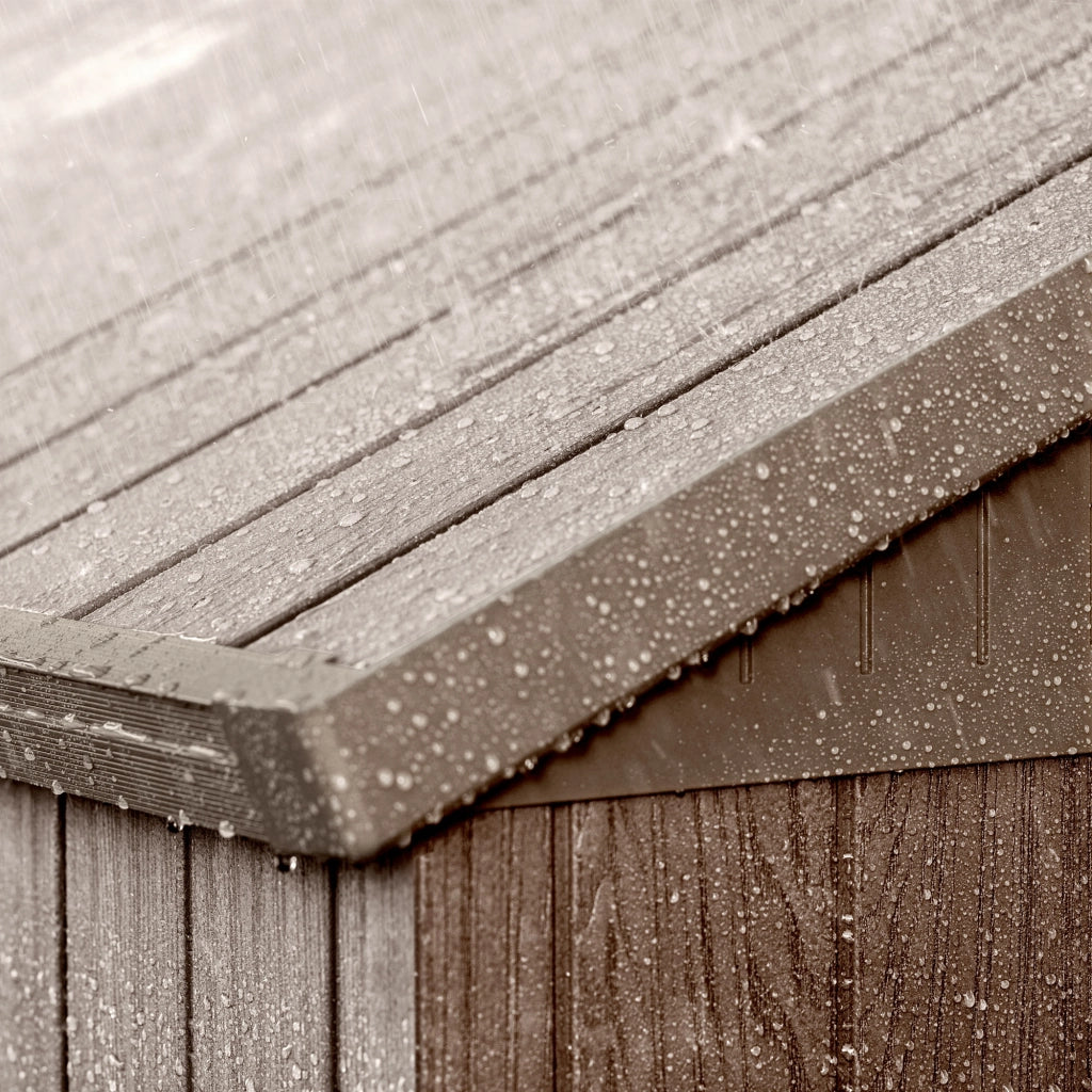 Darwin 6x6 - Casetta da Giardino 190x221x183 cm 2 Ante per deposito attrezzi finitura effetto legno Evotech+ in Resina Marrone