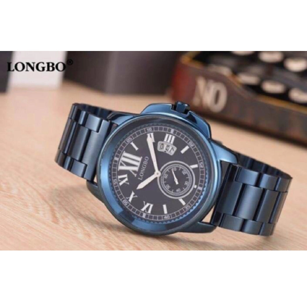 Trade Shop - Orologio Polso Acciaio Longbo Uomo Blu Analogico Classico Elegante Waterproof -