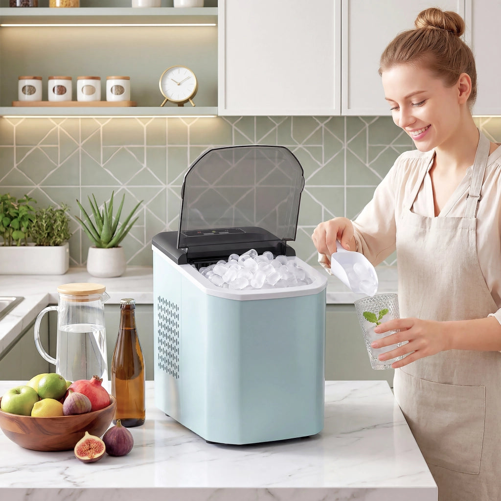 Macchina del ghiaccio automatica ¨C zephmum ¨C 12 kg/24h, 9 cubi in 7 minuti, 2 dimensioni, 1.5L, blu