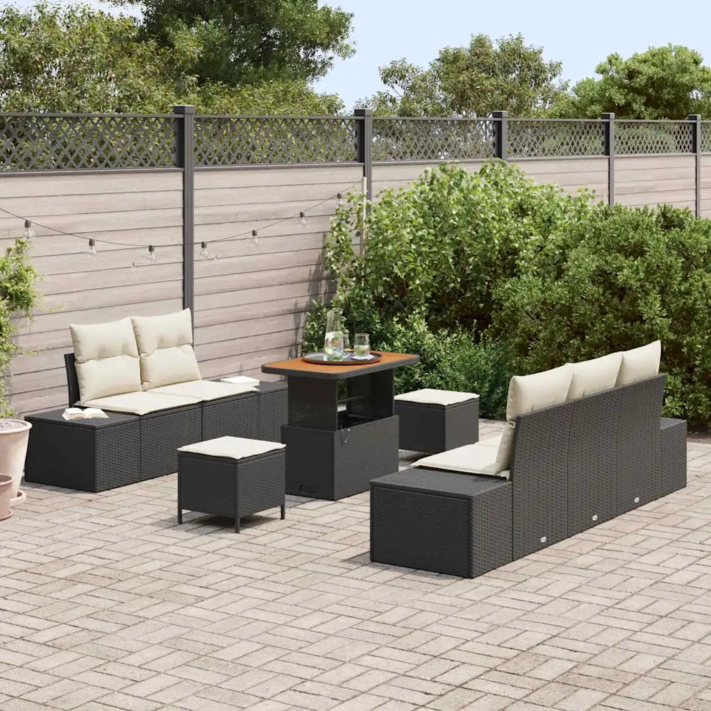 Set Divano da Giardino con cuscino 8 pcs Nero Poly Rattan
