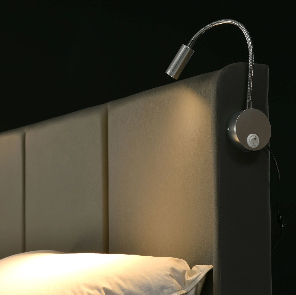 Letto contenitore 180x200 cm con LED, 2 porte USB e testiera imbottita