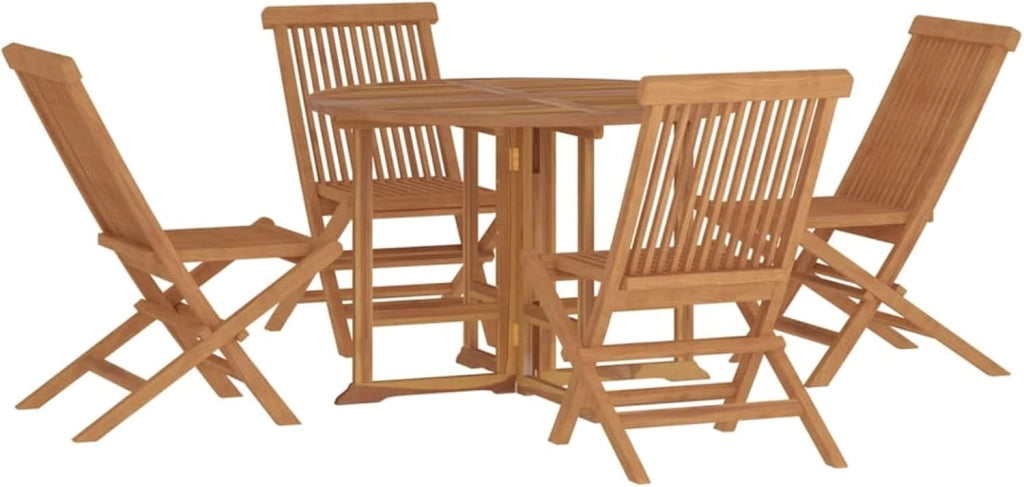 LAPOOH Set da pranzo da giardino pieghevole, set da 5 pezzi, tavolo e sedie da giardino, mobili da giardino, giardino, set da giardino, terrazza esterna, mobili da giardino in teak