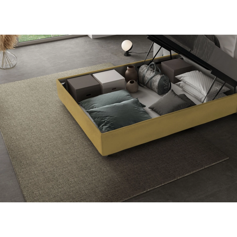 Letto imbottito 1 piazza e mezza 120x210 cm Mika - Contenitore,Microfibra,Ocra