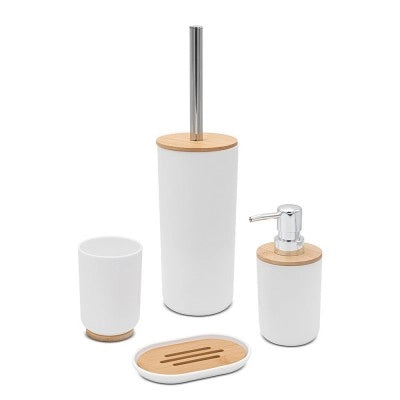 Set completo accessori bagno da appoggio in abs bianco e bambù Surf
