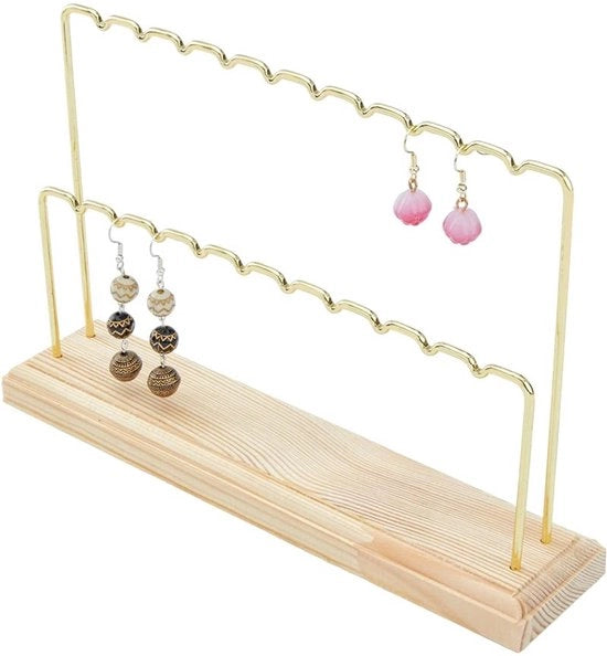 Supporto per Orecchini 2 Livelli - Display Stand in Legno/Ferro - 22x5x14,9cm - Adatto per Orecchini/Anelli/Bracciali - Supporto per Gioielli