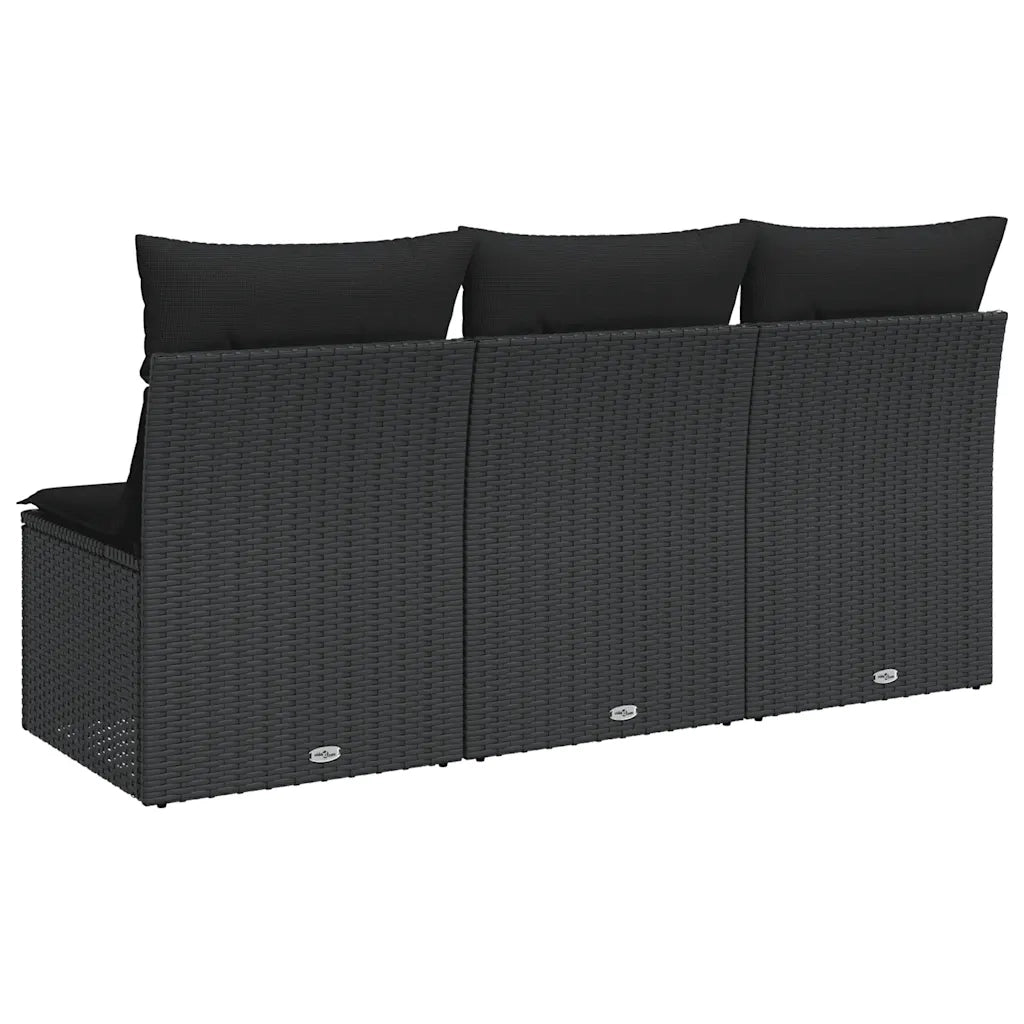 Divano da Giardino con Cuscini 3 Posti-Sofa da giardino nero in polyrattan 942919