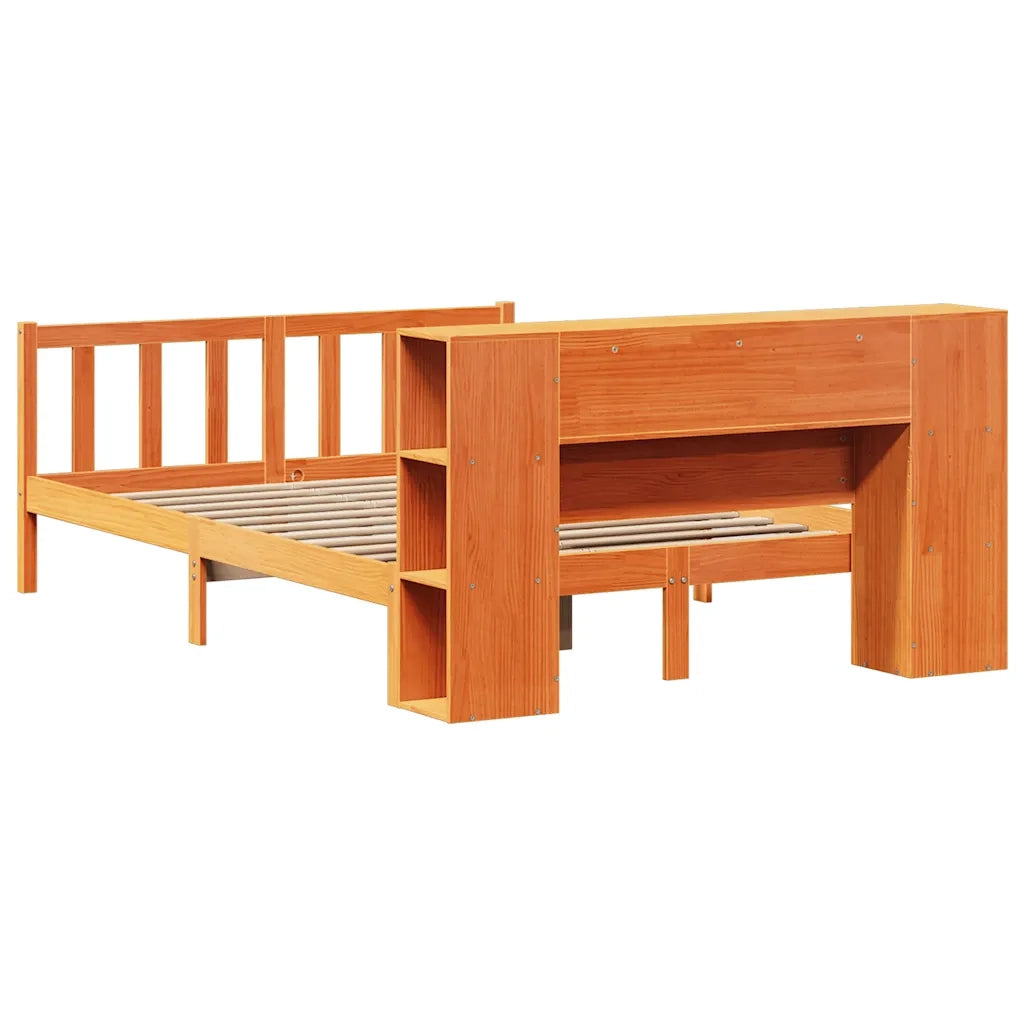 Letto Libreria senza Materasso Marrone Cera 150x200 cm in Pino 3321672