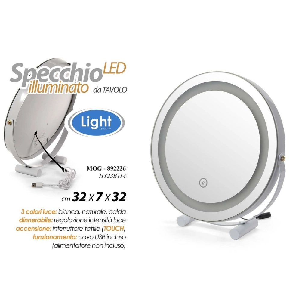 Specchio tondo con LED Ø 32x7 cm