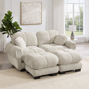 Divano modulare in chenille con pouf mobile 190x149x90 cm; trapuntato; light khaki