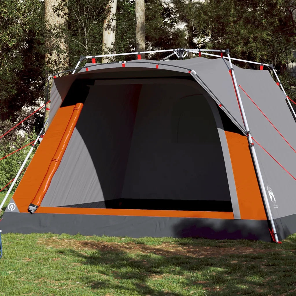 Tenda Campeggio Cabina 4 Pers.-Tenda per Escursionismo Grigio Arancione Rilascio Rapido 237025