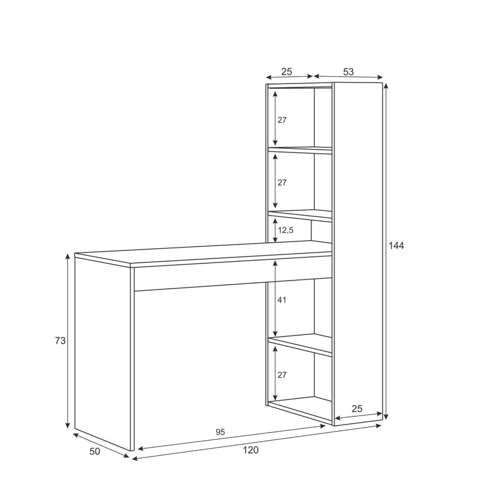 Ali, Scrivania Modulabile, 120x53x144h cm Bianco
