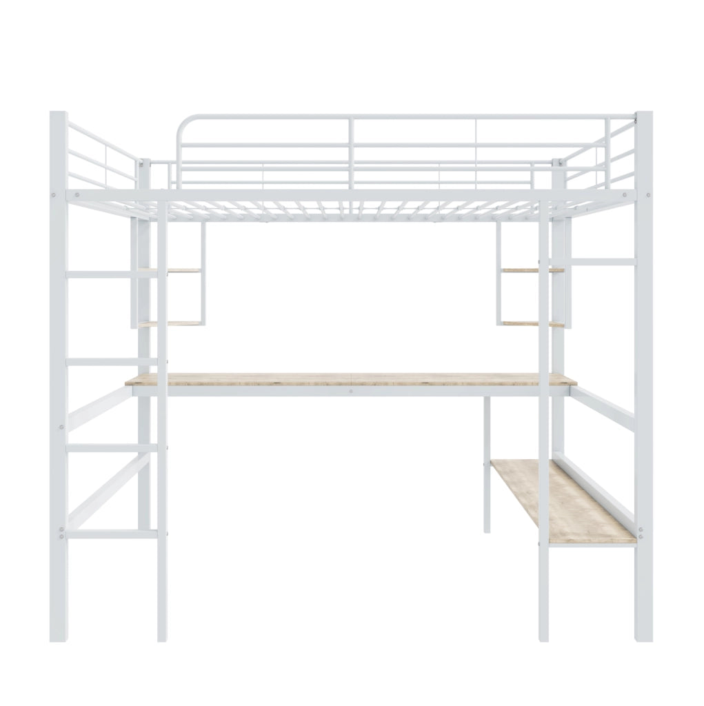 Letto a soppalco 90x200 cm con scrivania e libreria; metallo; bianco