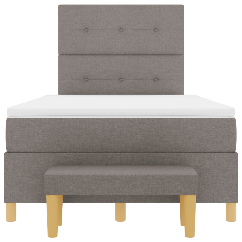 Letto Box Spring  con Materasso e Panchina Tortora 120x200 cm in Tessuto