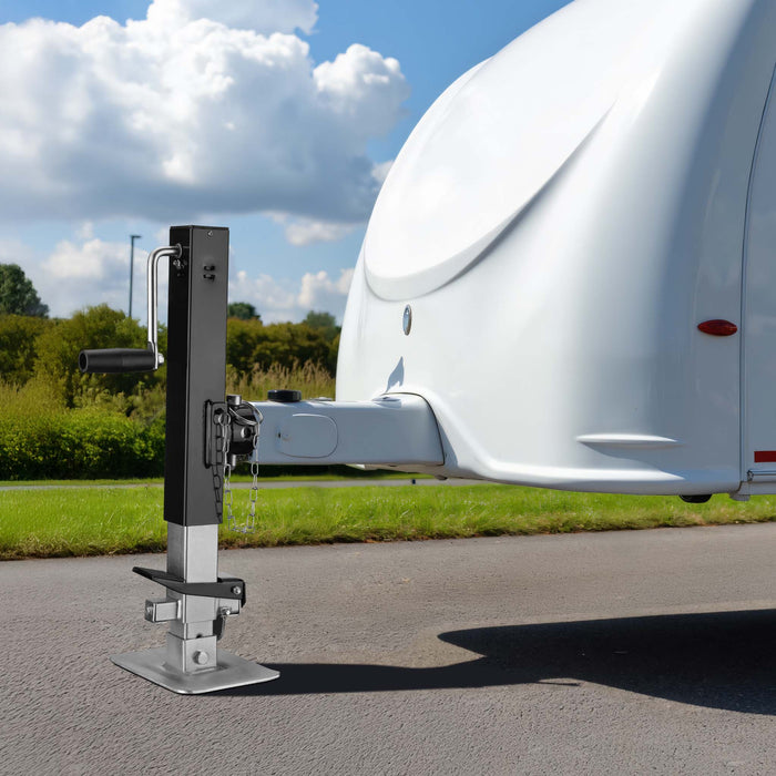 Piede stabilizzatore per rimorchi roulotte, max 900 kg, regolabile in altezza con manovella, con pedale e perno di sicurezza