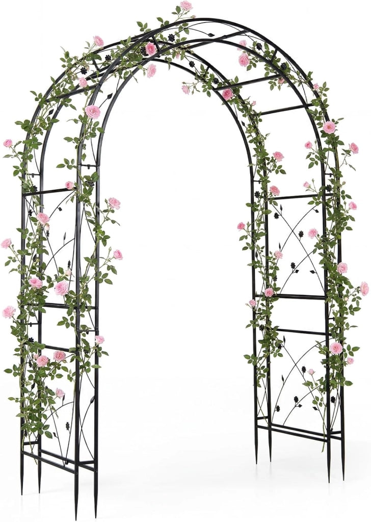 Arco da Giardino, Pergolato per Piante Rampicanti, Vite e Rose | Pergola Decorativa con Motivi a Foglia da Giardino, Ingresso, Viale e Cortile per Matrimonio e Festa, 138 x 59 x 213 cm