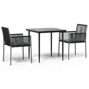Set Pranzo Giardino 3 pz | Set Salotto da Giardino con Cuscini Polyrattan e Acciaio Nero