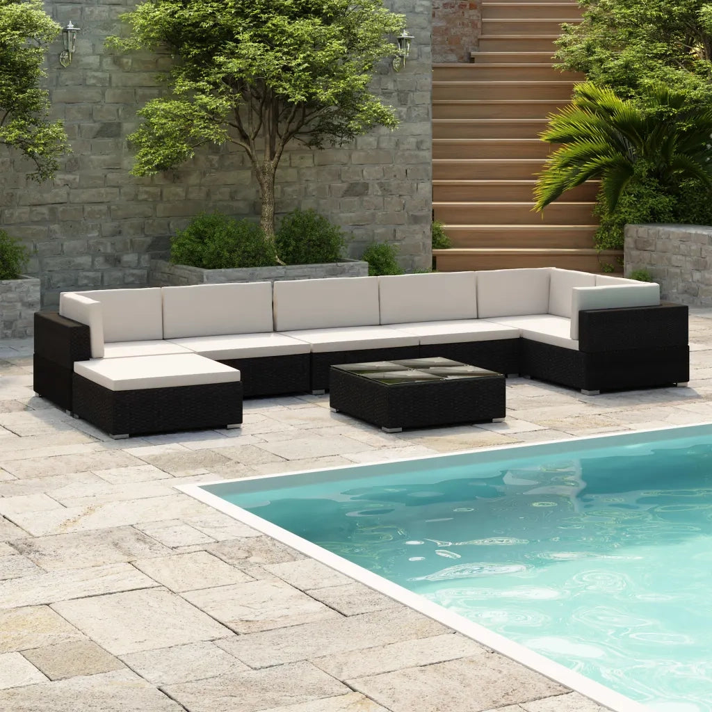 Set Divani da Giardino 8 pz con Cuscini in Polyrattan Nero 41271