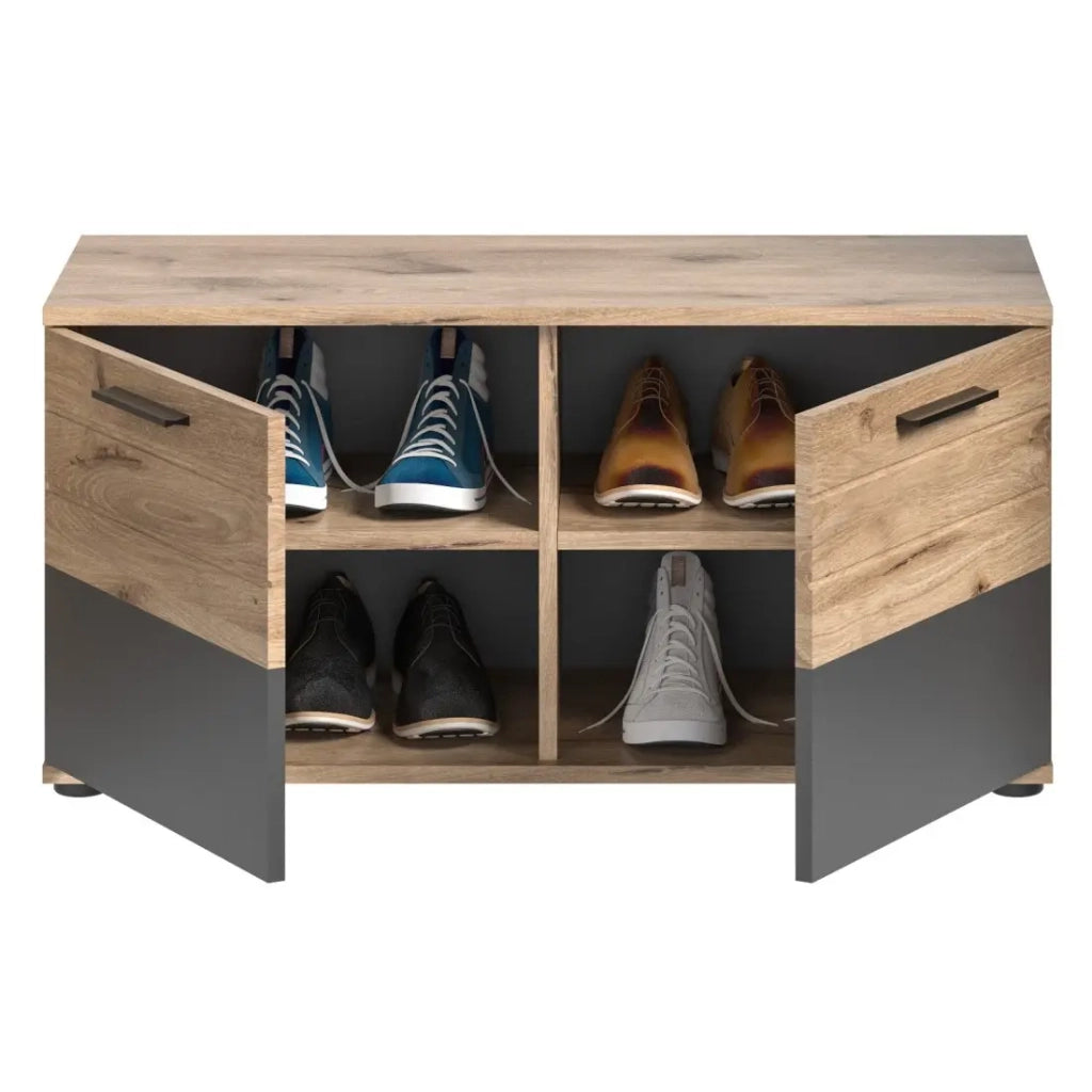 Mobile per scarpe a 2 ante – Grigio antracite e rovere chiaro – SELMA