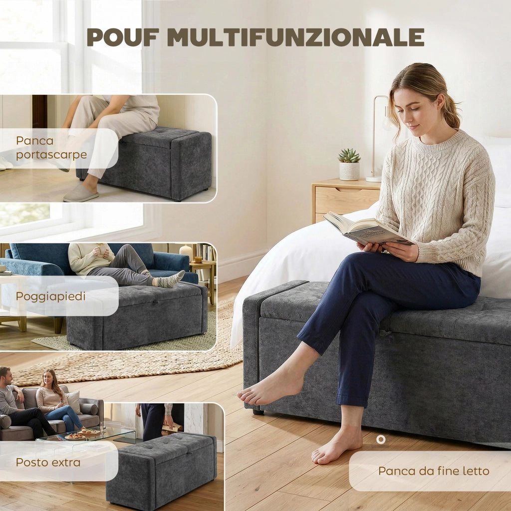Poltrona Poggiapiedi Contenitore ¨C Zephmum ¨C Grigio Scuro Lino