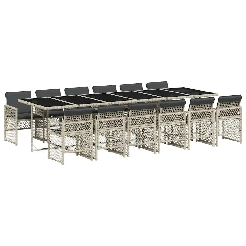 Set da Pranzo da Giardino 13pz con Cuscini Grigio in Polyrattan 3210767