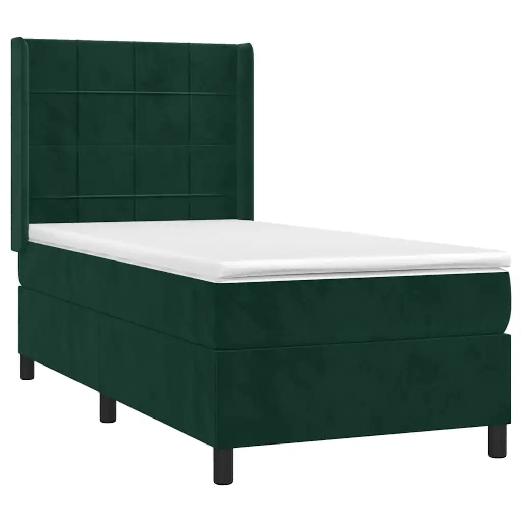 Letto a Molle con Materasso e LED Verde Scuro 100x200cm Velluto 3139550