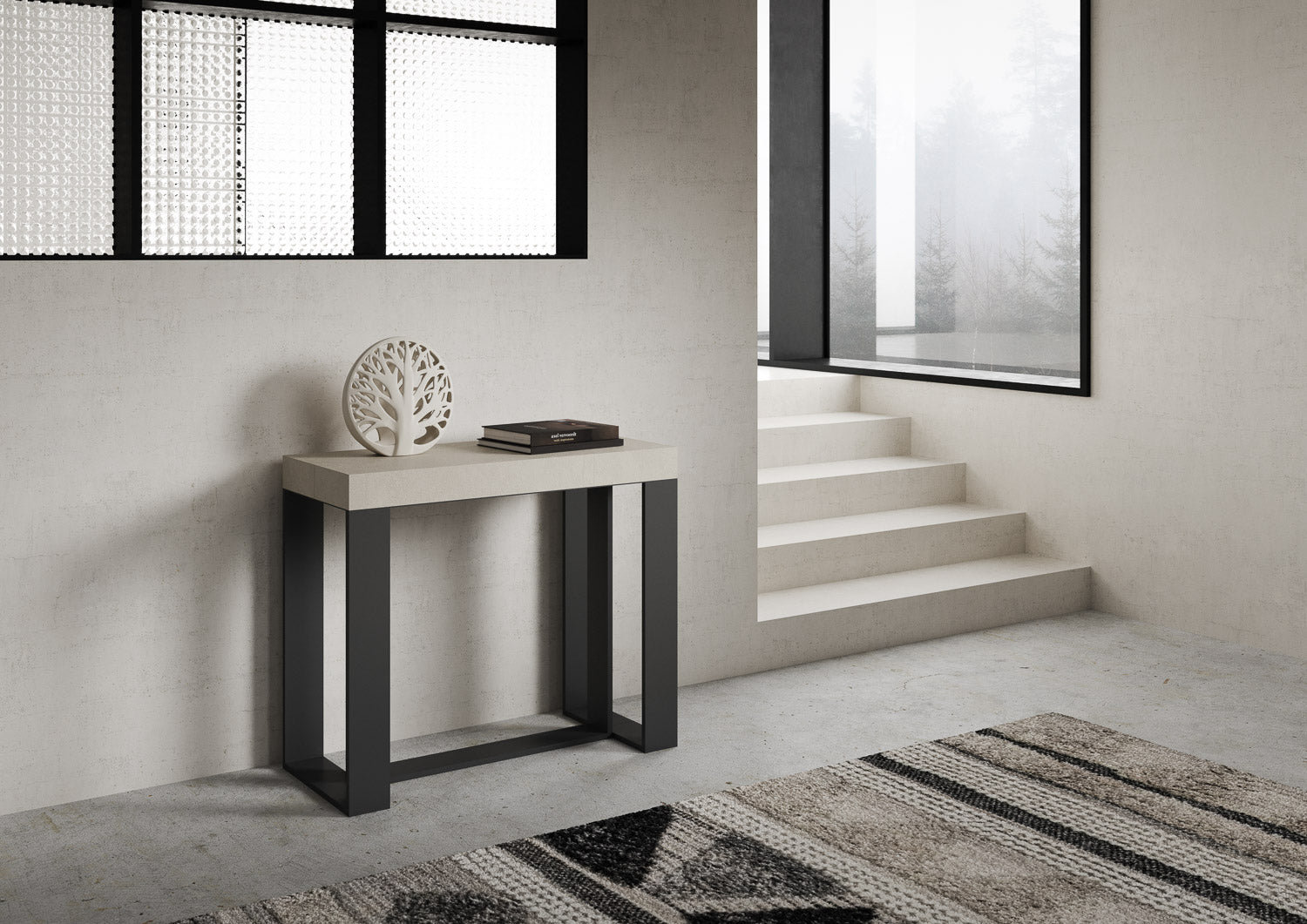 Consolle Allungabile 90-300x40x77 cm Futura Premium Cashmere Telaio Antracite