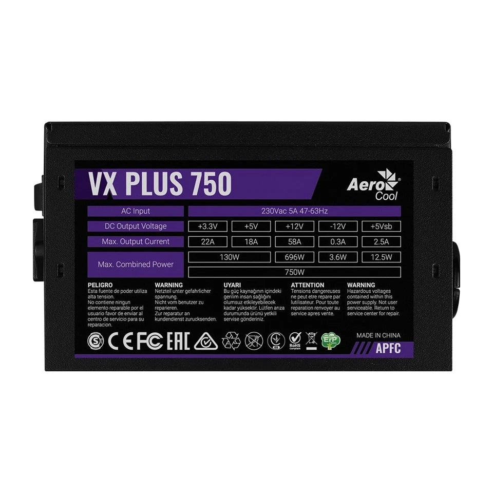 ALIMENTATORE AEROCOOL PGS VX-750PLUS 750W 80+ SCATOLA